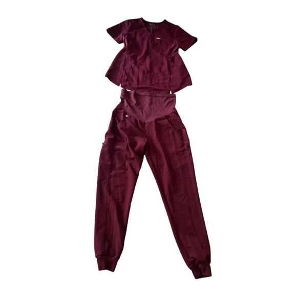 FIGS maternity burgandy scrubs set size small w Zamora jogger nurses medical - Picture 1 of 13